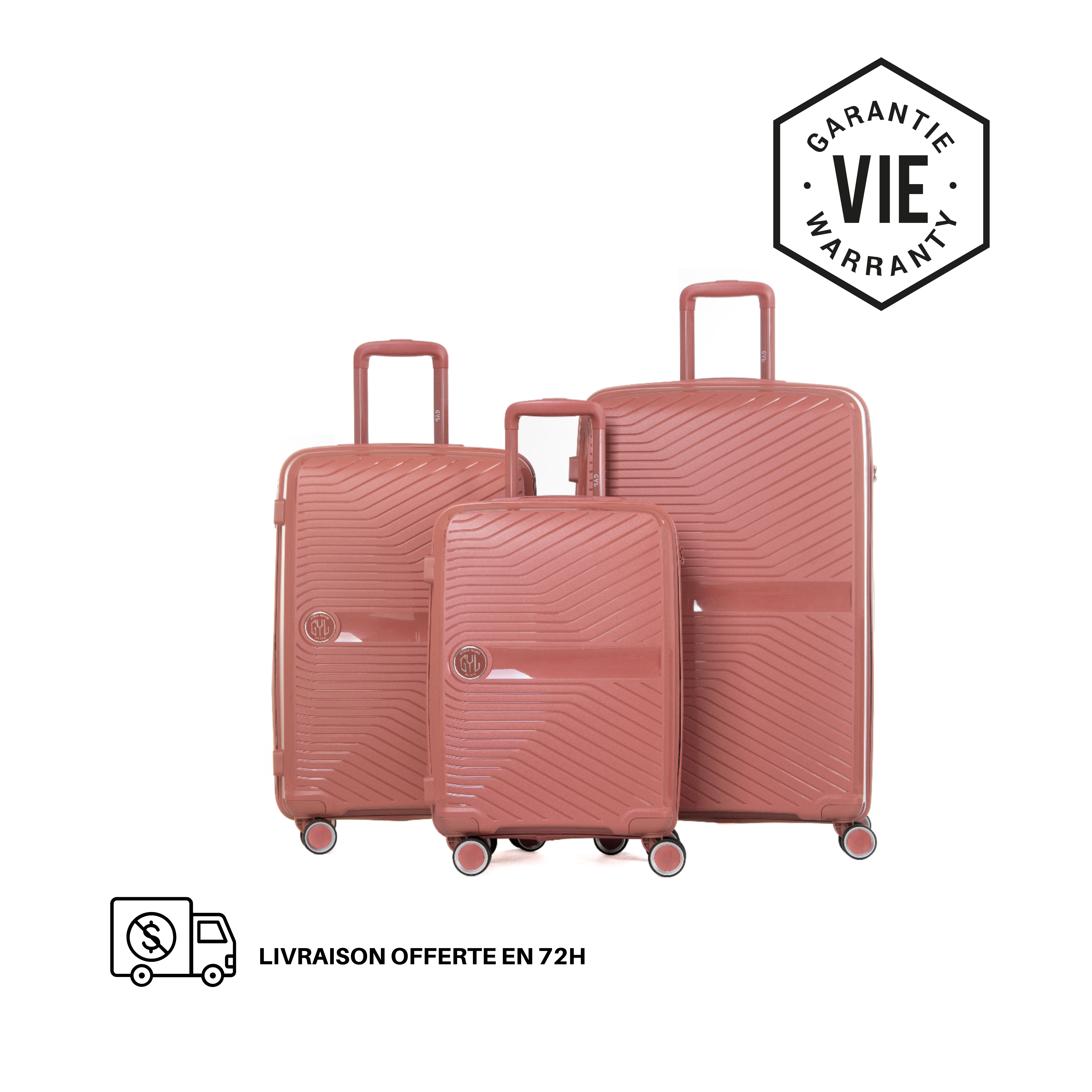 SET DE 3 VALISES RIGIDES Pink Gold PP5 (TAILLES S, M, L)