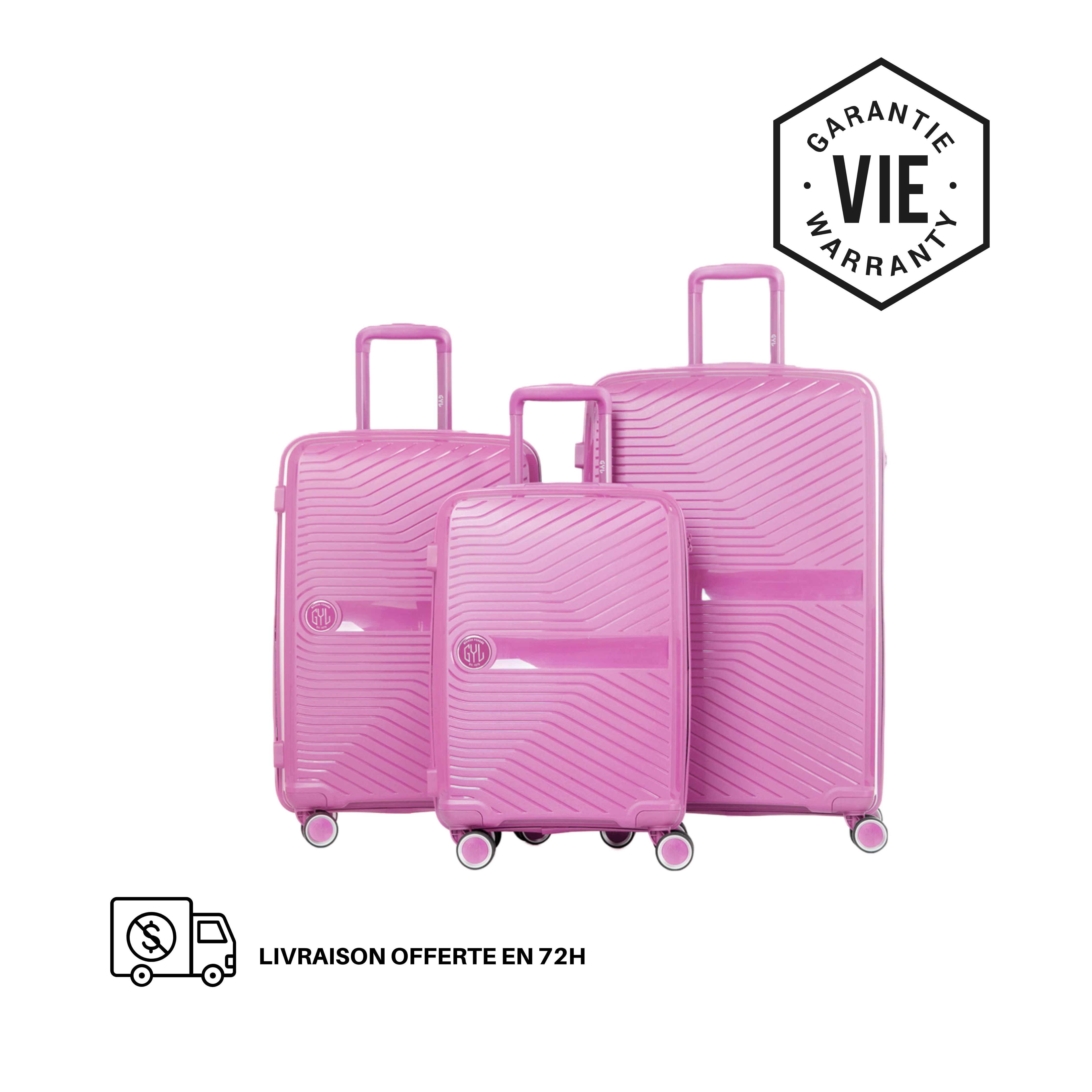 SET DE 3 VALISES RIGIDES Pink PP5 (TAILLES S, M, L)