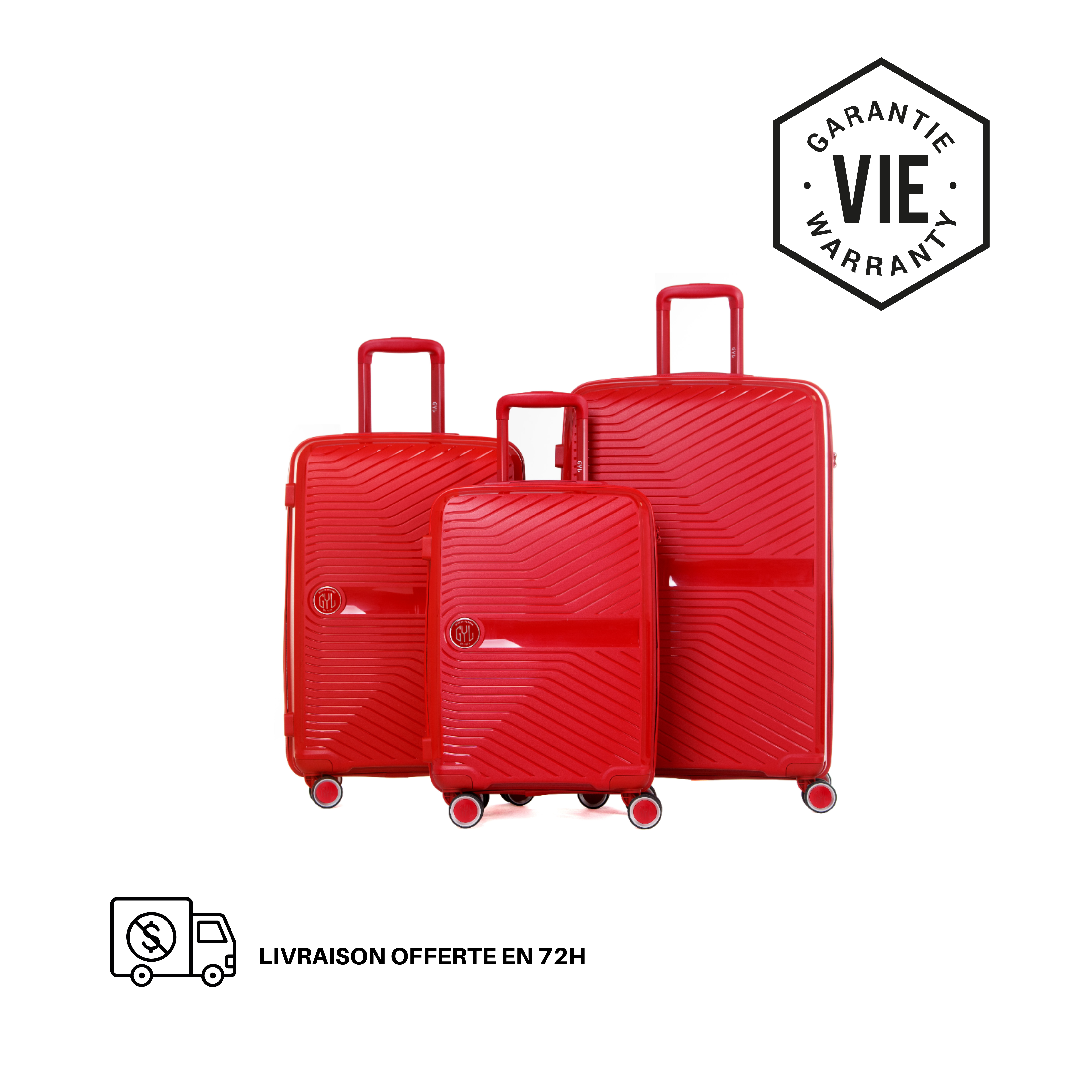 SET DE 3 VALISES RIGIDES Red PP5 (TAILLES S, M, L)