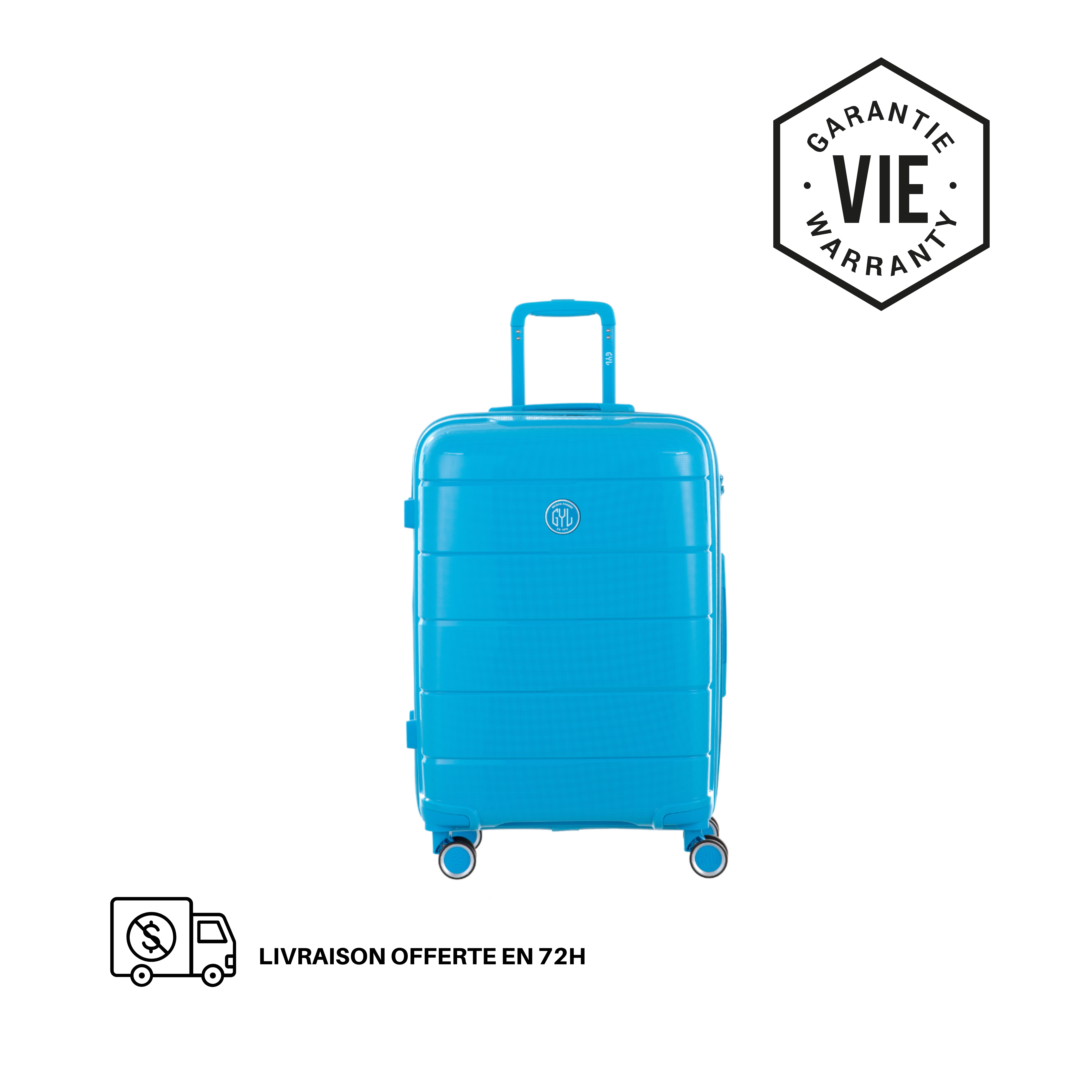 VALISE RIGIDE BLEU LIGHT CH3 MOYENNE (TAILLE M)