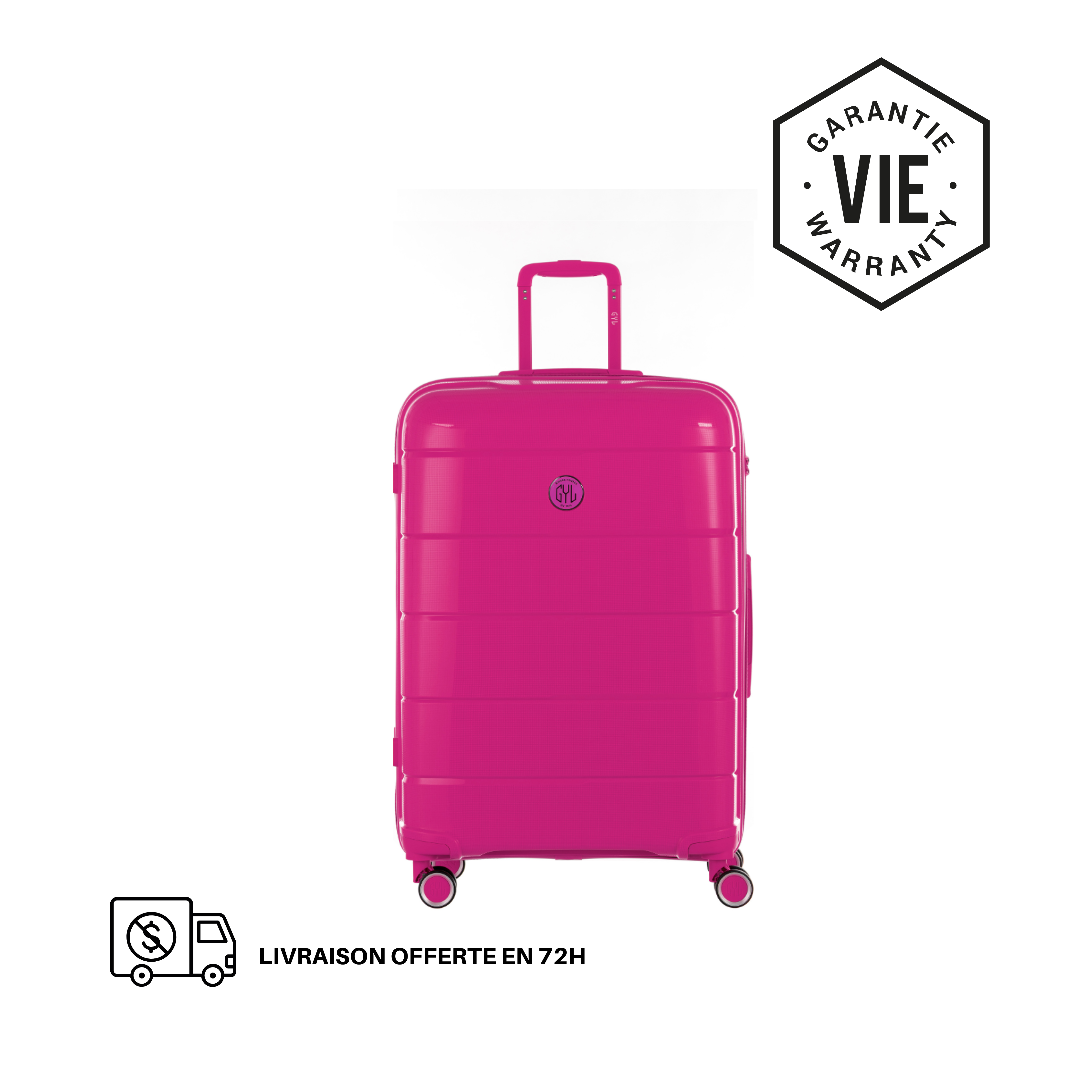 VALISE RIGIDE FUSHIA CH3 GRANDE (TAILLE L)