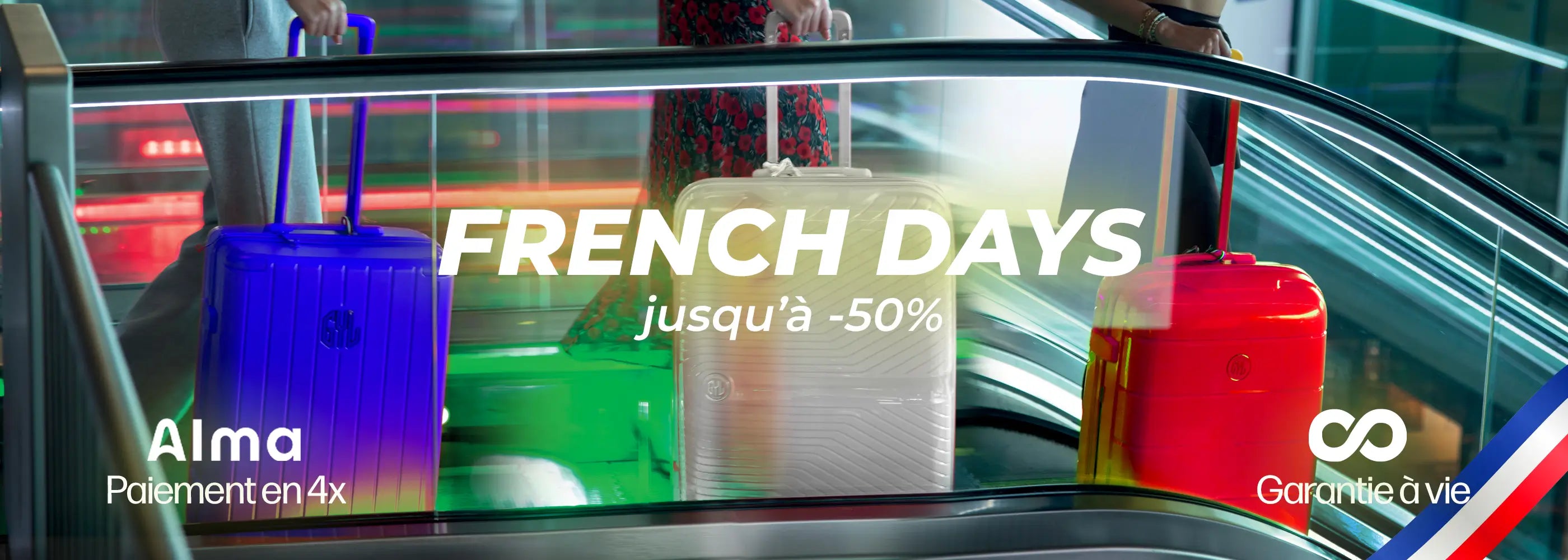 Offres French Days GYL : jusqu’à -50% sur une sélection de valises avec paiement en 4x et garantie à vie.