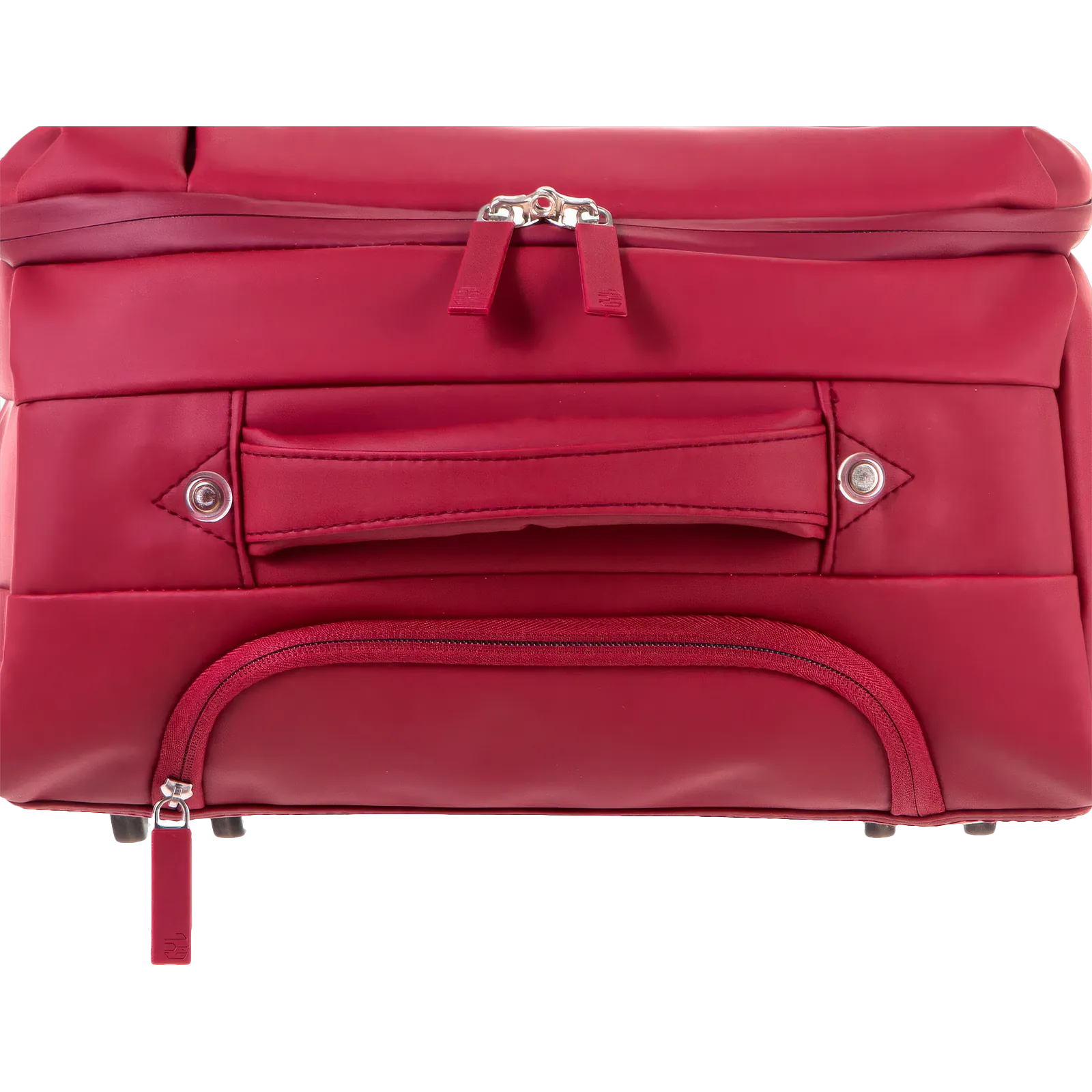 Valise souple Évasion coloris rouge foncé vue de dessus avec poche zippée et poignée de portage
