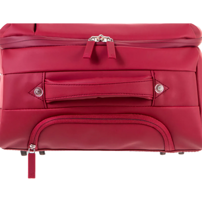Valise souple Évasion coloris rouge foncé vue de dessus avec poche zippée et poignée de portage