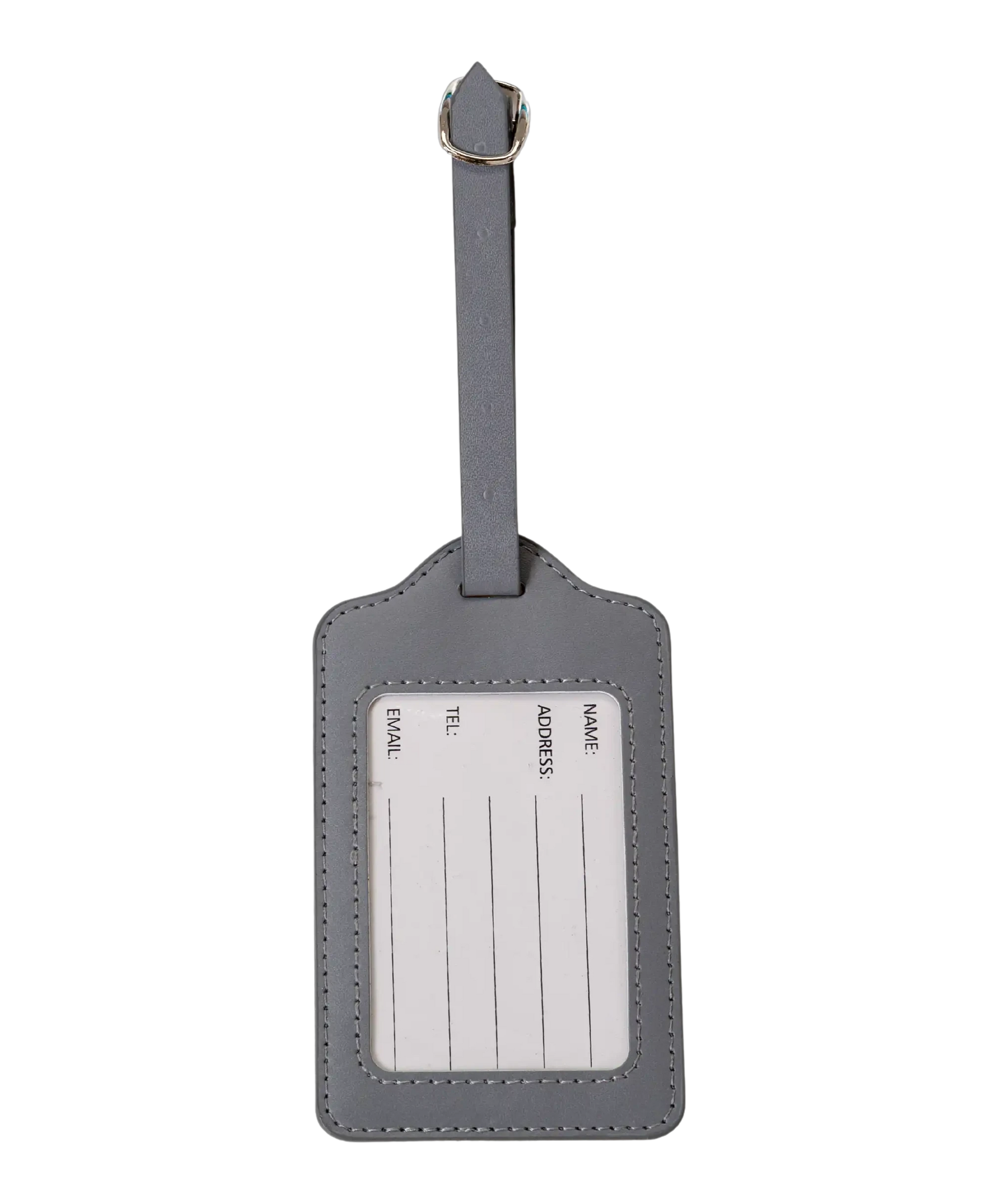 Etiquette a bagages GYL argent vue dos avec carte identification fond transparent