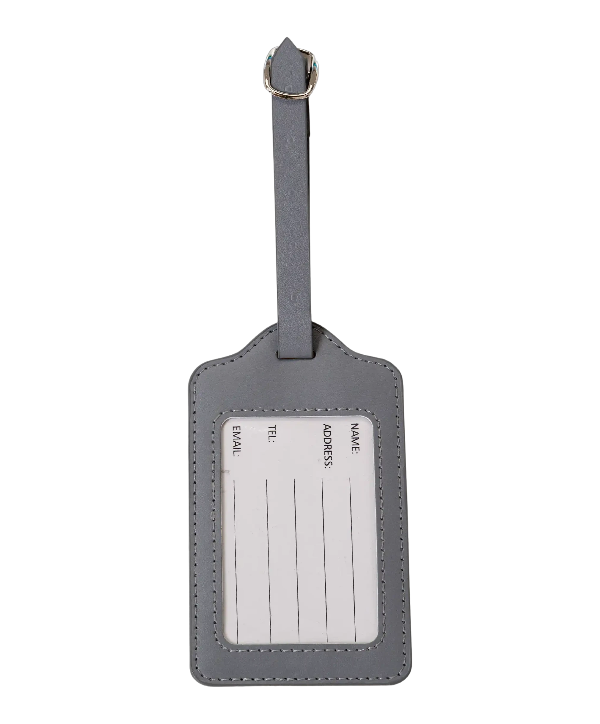 Etiquette a bagages GYL argent vue dos avec carte identification fond transparent