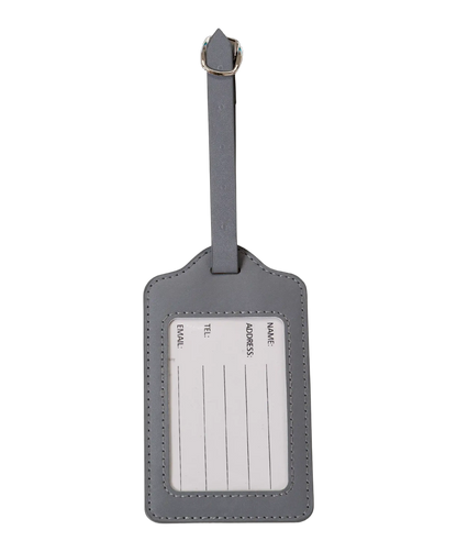 Etiquette a bagages GYL argent vue dos avec carte identification fond transparent