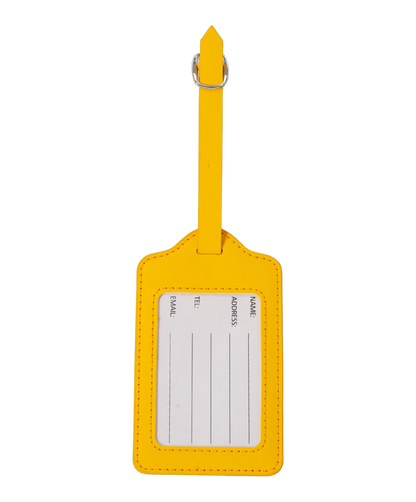 Etiquette a bagages GYL jaune vue dos avec carte identification fond transparent