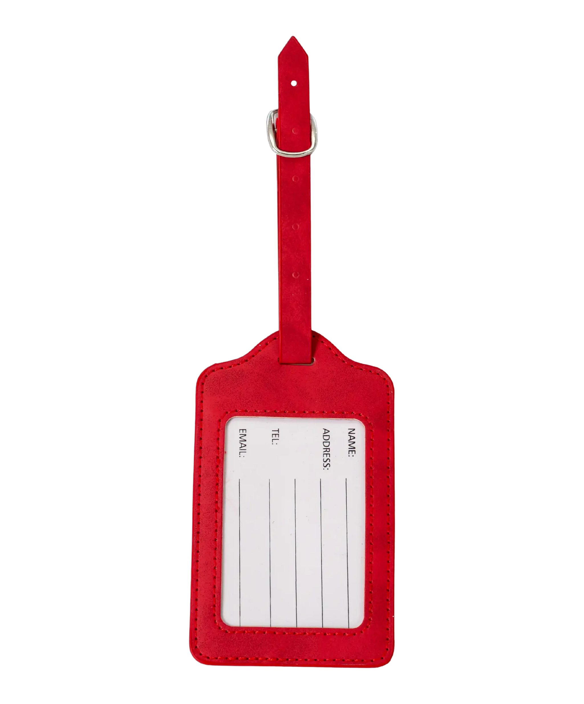 Etiquette a bagages GYL rouge vue dos avec carte identification fond transparent
