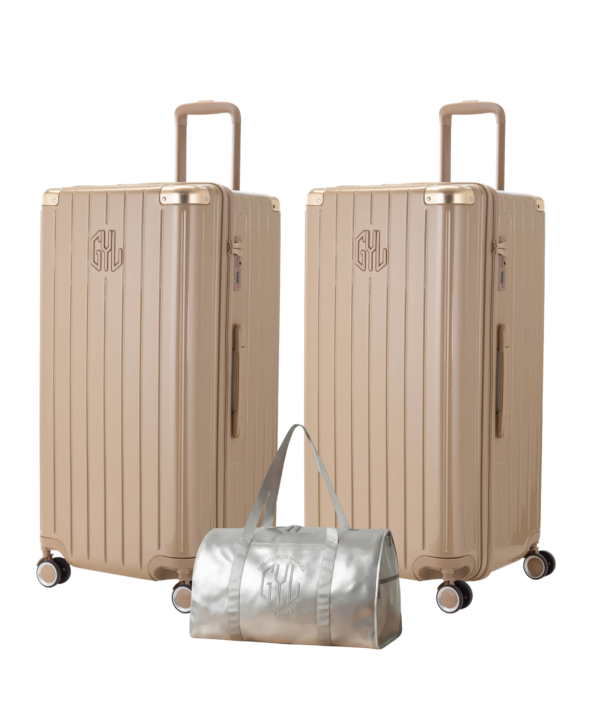 Pack 2 valises Trunk XL GYL coloris Champagne et Champagne avec sac week-end pliant Argent offert