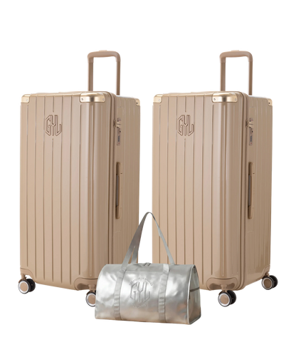 Pack 2 valises Trunk XL GYL coloris Champagne et Champagne avec sac week-end pliant Argent offert