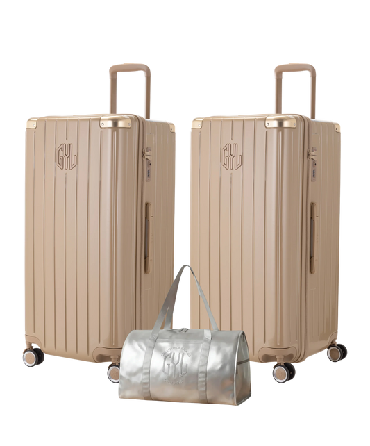 Pack 2 valises Trunk XL GYL coloris Champagne et Champagne avec sac week-end pliant Argent offert