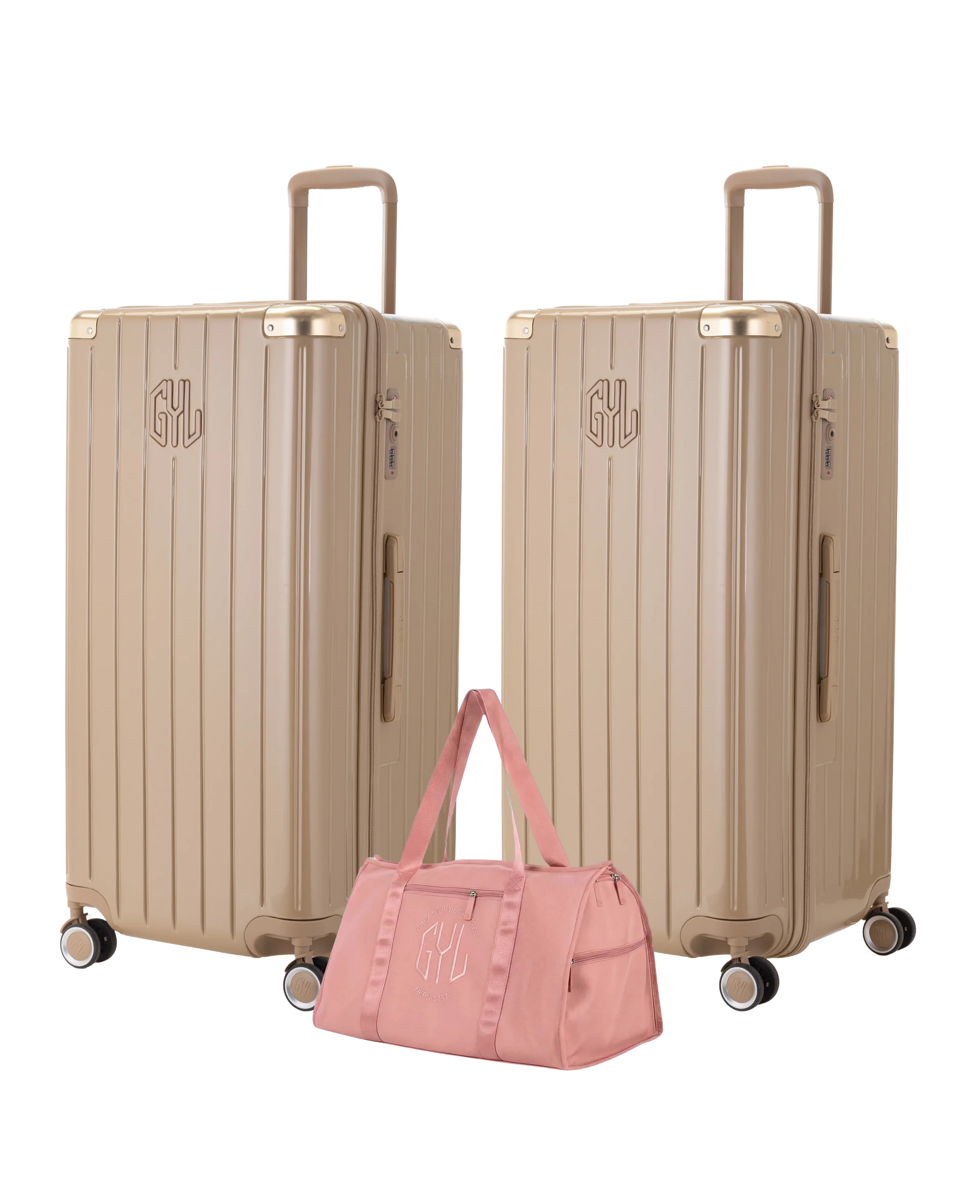 Pack 2 valises Trunk XL GYL coloris Champagne et Champagne avec sac week-end pliant Or rose offert