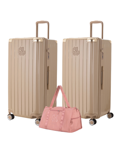 Pack 2 valises Trunk XL GYL coloris Champagne et Champagne avec sac week-end pliant Or rose offert