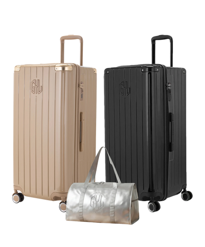 Pack 2 valises Trunk XL GYL coloris Champagne et Noir avec sac week-end pliant Argent offert