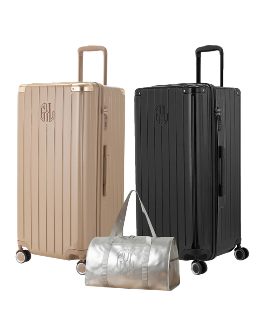 Pack 2 valises Trunk XL GYL coloris Champagne et Noir avec sac week-end pliant Argent offert