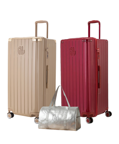 Pack 2 valises Trunk XL GYL coloris Champagne et Rouge Foncé avec sac week-end pliant Argent offert