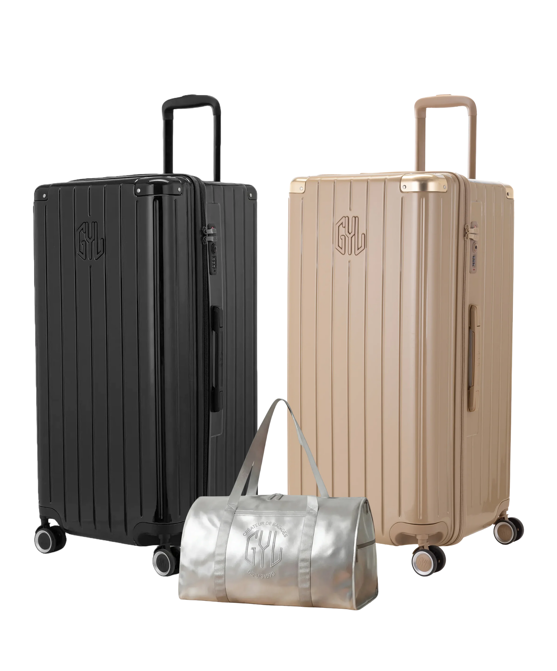 Pack 2 valises Trunk XL GYL coloris Noir et Champagne avec sac week-end pliant Argent offert