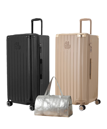 Pack 2 valises Trunk XL GYL coloris Noir et Champagne avec sac week-end pliant Argent offert