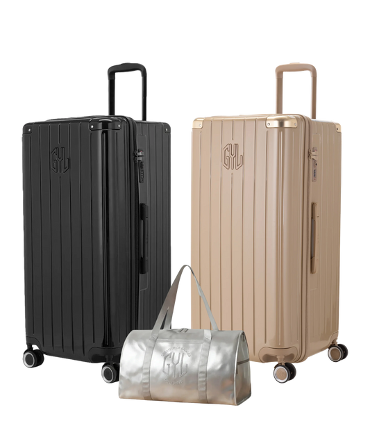 Pack 2 valises Trunk XL GYL coloris Noir et Champagne avec sac week-end pliant Argent offert