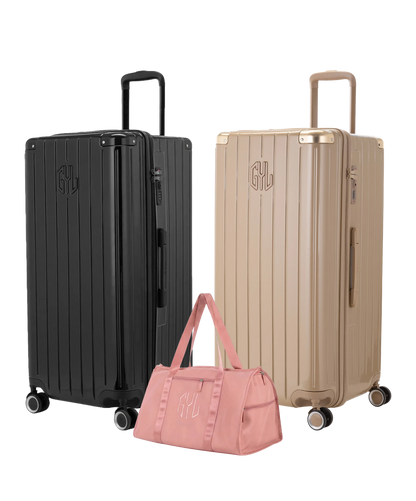 Pack 2 valises Trunk XL GYL coloris Noir et Champagne avec sac week-end pliant Or rose offert