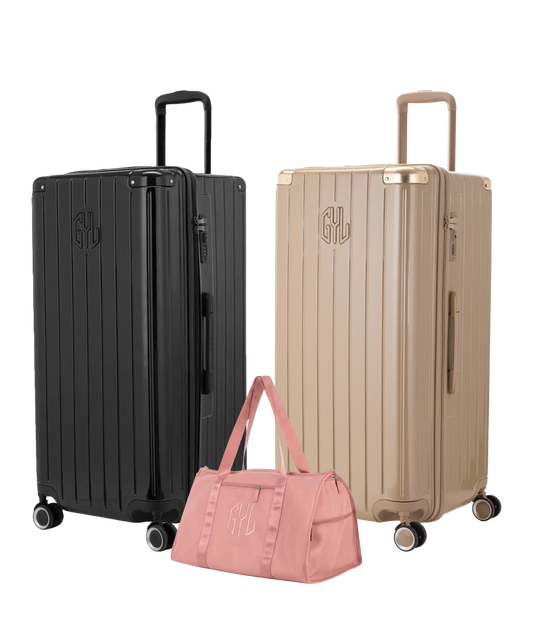 Pack 2 valises Trunk XL GYL coloris Noir et Champagne avec sac week-end pliant Or rose offert