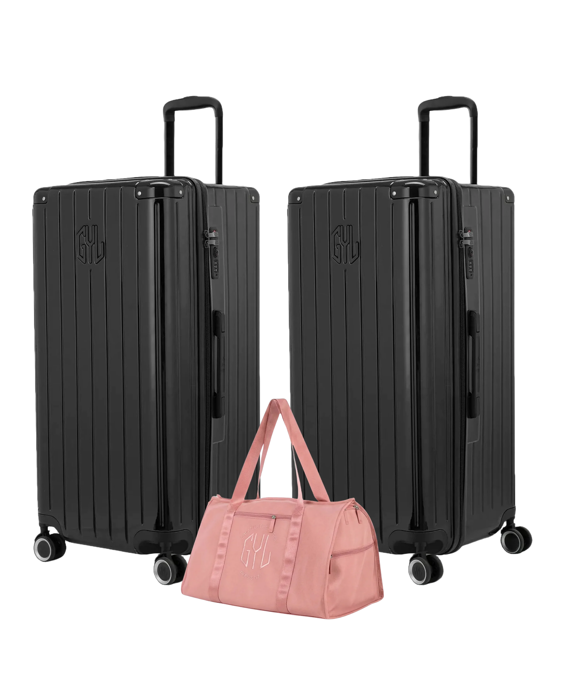 Pack 2 valises Trunk XL GYL coloris Noir et Noir avec sac week-end pliant Or rose offert