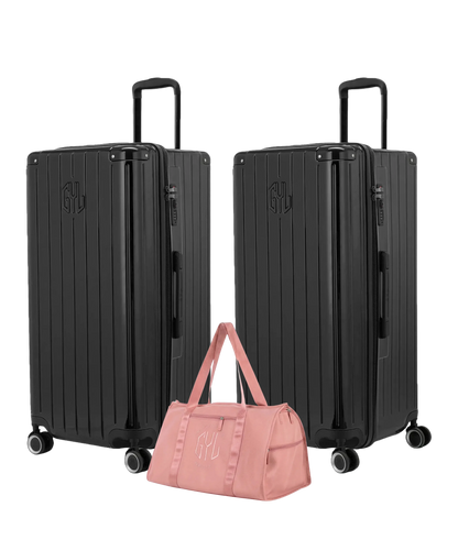 Pack 2 valises Trunk XL GYL coloris Noir et Noir avec sac week-end pliant Or rose offert
