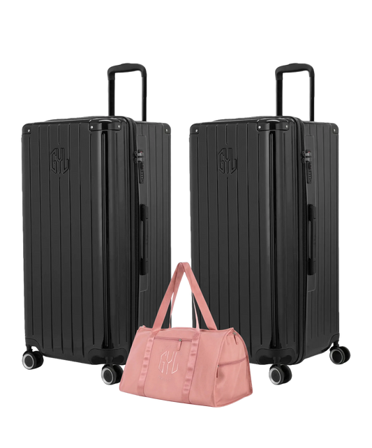 Pack 2 valises Trunk XL GYL coloris Noir et Noir avec sac week-end pliant Or rose offert