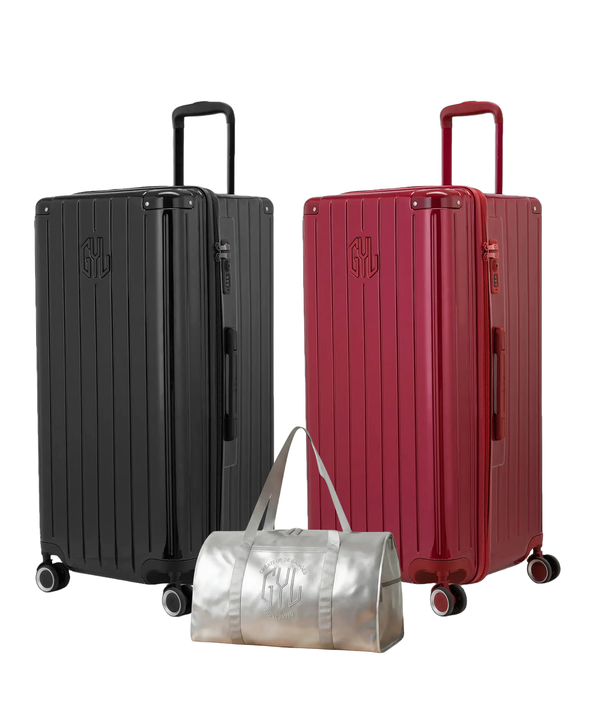 Pack 2 valises Trunk XL GYL coloris Noir et Rouge Foncé avec sac week-end pliant Argent offert
