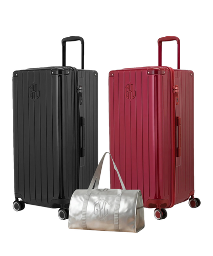 Pack 2 valises Trunk XL GYL coloris Noir et Rouge Foncé avec sac week-end pliant Argent offert