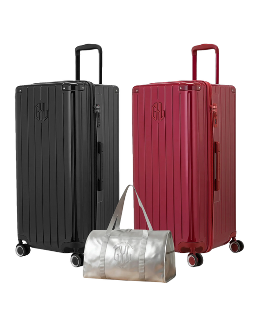 Pack 2 valises Trunk XL GYL coloris Noir et Rouge Foncé avec sac week-end pliant Argent offert