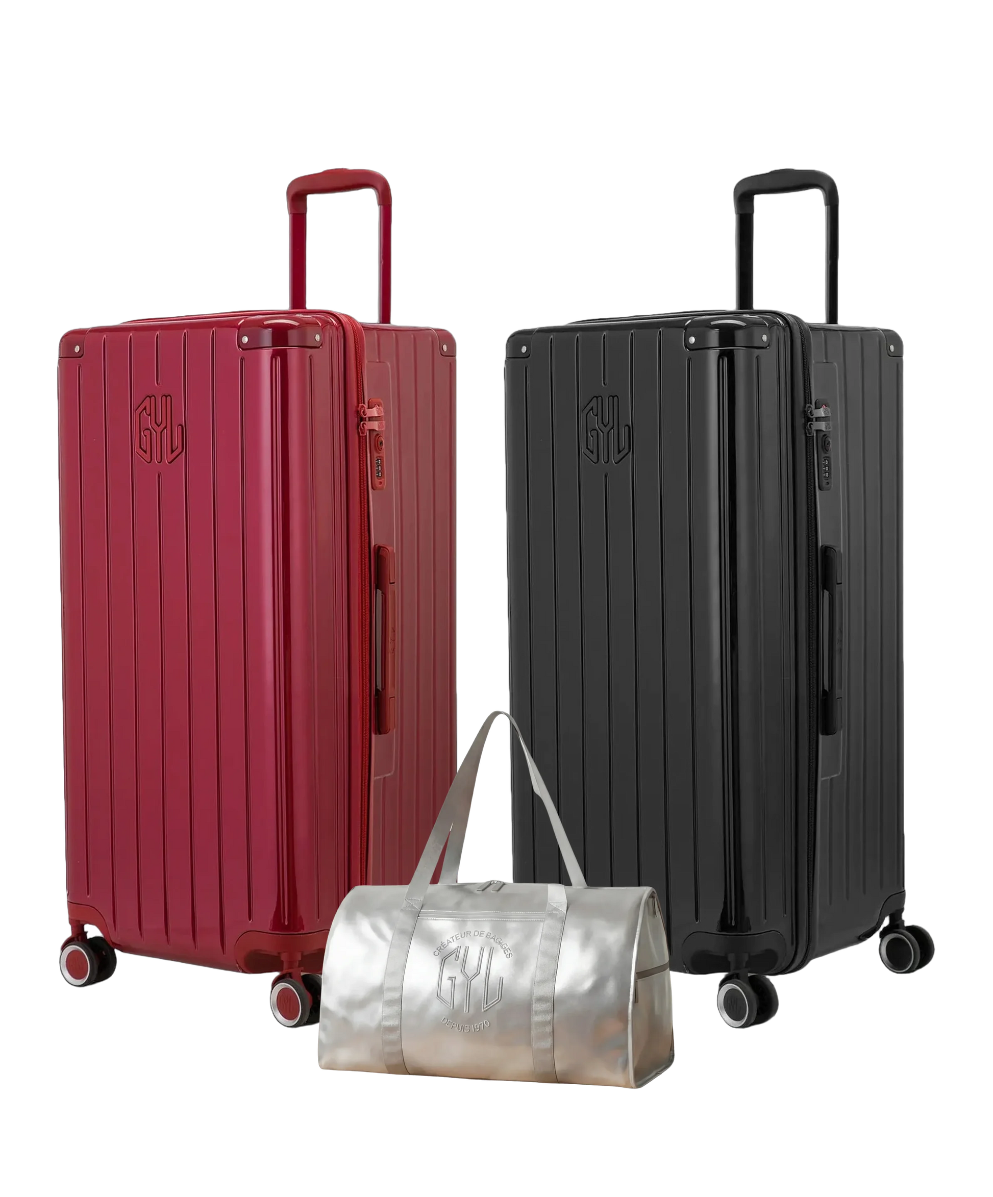 Pack 2 valises Trunk XL GYL coloris Rouge Foncé et Noir avec sac week-end pliant Argent offert