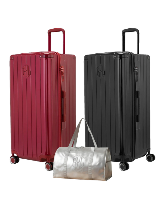 Pack 2 valises Trunk XL GYL coloris Rouge Foncé et Noir avec sac week-end pliant Argent offert