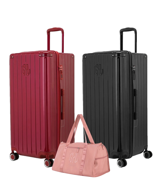 Pack 2 valises Trunk XL GYL coloris Rouge Foncé et Noir avec sac week-end pliant Or rose offert