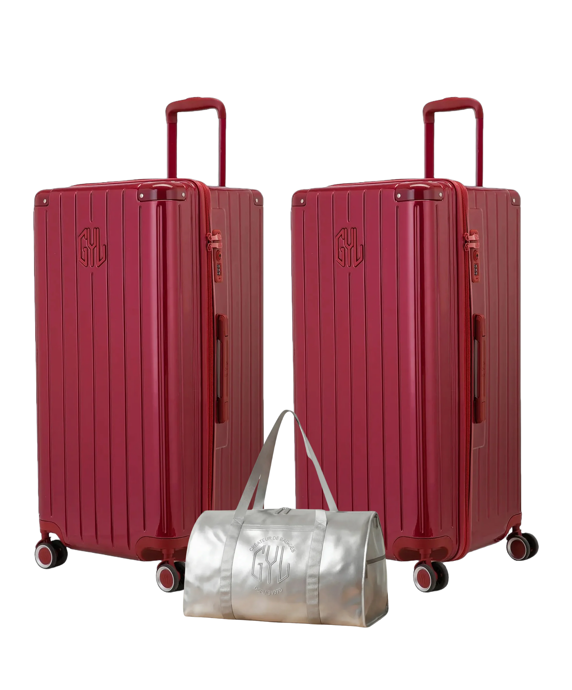 Pack 2 valises Trunk XL GYL coloris Rouge Foncé et Rouge Foncé avec sac week-end pliant Argent offert