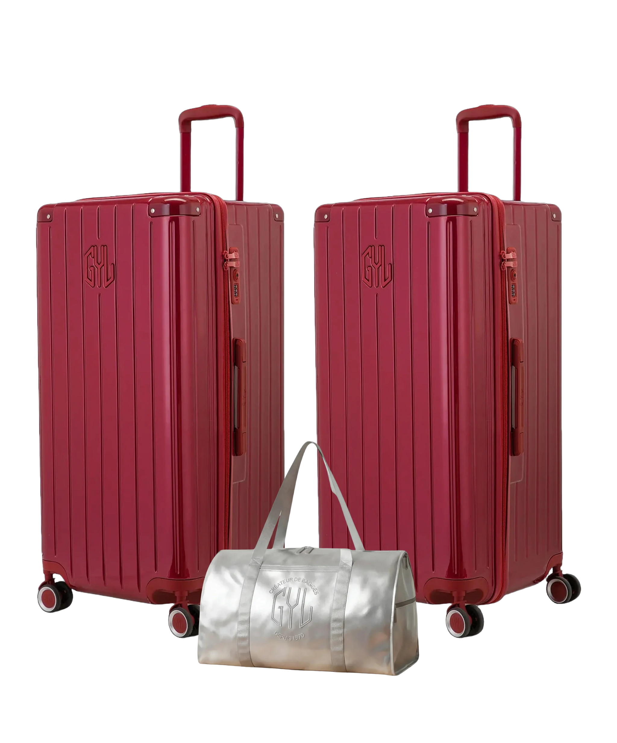 Pack 2 valises Trunk XL GYL coloris Rouge Foncé et Rouge Foncé avec sac week-end pliant Argent offert