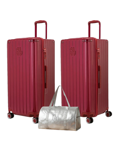 Pack 2 valises Trunk XL GYL coloris Rouge Foncé et Rouge Foncé avec sac week-end pliant Argent offert