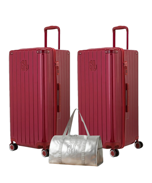 Pack 2 valises Trunk XL GYL coloris Rouge Foncé et Rouge Foncé avec sac week-end pliant Argent offert