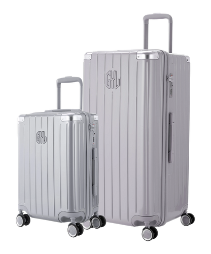Pack 2 valises rigides GYL Trunk XL et Cabine S argent, polycarbonate, 4 roues 360°, vue trois quarts