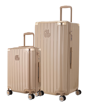 Pack 2 valises rigides GYL Trunk XL et Cabine S champagne, polycarbonate, 4 roues 360°, vue trois quarts