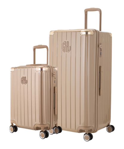Pack 2 valises rigides GYL Trunk XL et Cabine S champagne, polycarbonate, 4 roues 360°, vue trois quarts