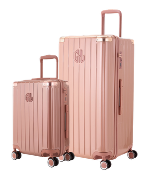 Pack 2 valises rigides GYL Trunk XL et Cabine S rose gold, polycarbonate, 4 roues 360°, vue trois quarts