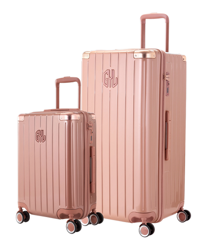 Pack 2 valises rigides GYL Trunk XL et Cabine S rose gold, polycarbonate, 4 roues 360°, vue trois quarts