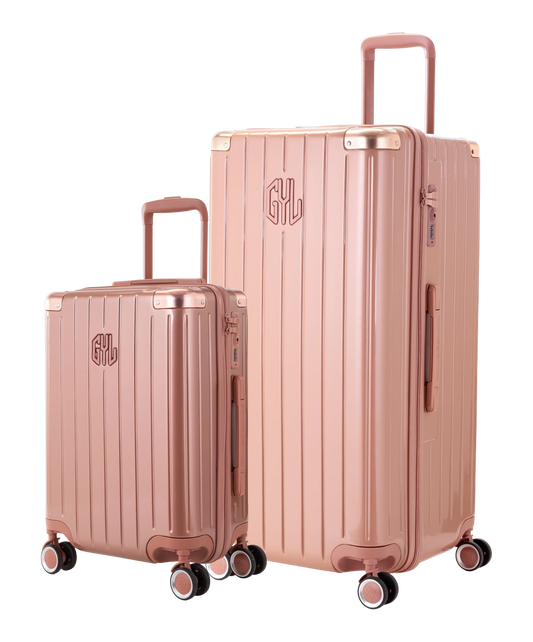 Pack 2 valises rigides GYL Trunk XL et Cabine S rose gold, polycarbonate, 4 roues 360°, vue trois quarts