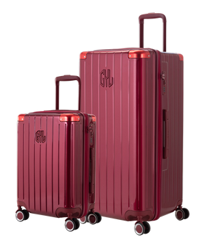 Pack 2 valises rigides GYL Trunk XL et Cabine S rouge foncé, polycarbonate, 4 roues 360°, vue trois quarts