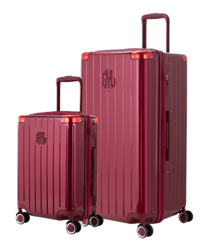 Pack 2 valises rigides GYL Trunk XL et Cabine S rouge foncé, polycarbonate, 4 roues 360°, vue trois quarts