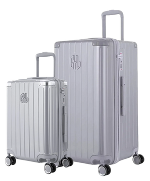 Pack 2 valises rigides GYL Trunk L et Cabine S argent, polycarbonate ribbed, 4 roues 360, vue trois quarts