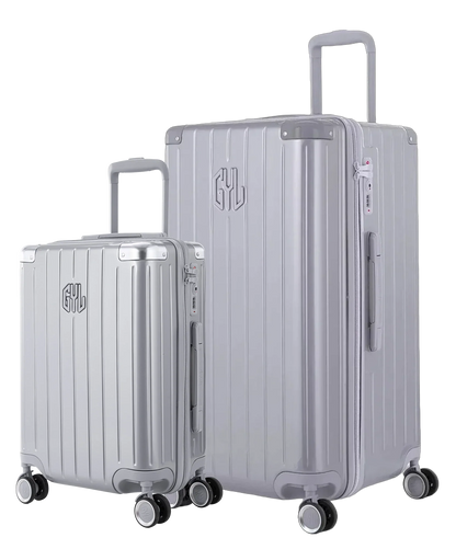 Pack 2 valises rigides GYL Trunk L et Cabine S argent, polycarbonate ribbed, 4 roues 360, vue trois quarts