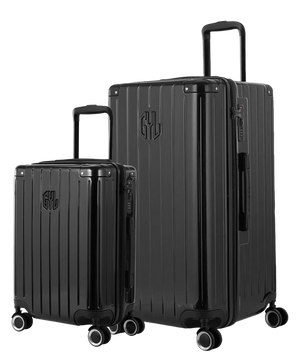 Pack 2 valises rigides GYL Trunk L et Cabine S noires, polycarbonate ribbed, 4 roues 360, vue trois quarts